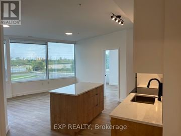 Ottawa condo for rent - A kitchen with a sink and a window overlooking a field.