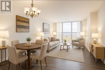 Mississauga (Hurontario) condo for rent - A well-lit living room with a dining table and chairs.