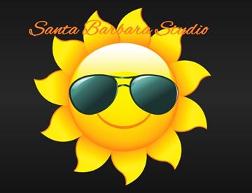 Santa Barbara apartment for rent - A sun emoji wearing sunglasses with the text "Santa Barbara Studio" above it.