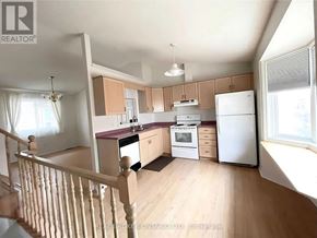 Niagara Falls (West Wood) apartment for rent - A kitchen with wooden floors and white appliances.
