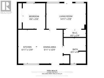 Hamilton multi-family for rent - A black and white image of a floor plan for a house with a bedroom, living room, kitchen, dining area, and bathroom.
