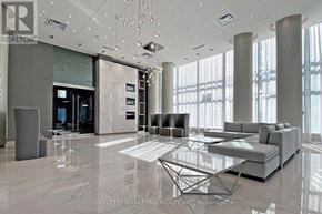 Richmond Hill (Langstaff) condo for rent - A modern living room with a glass door and a marble floor.