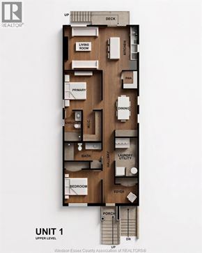 Windsor duplex for rent - A floor plan of a unit with a living room, dining room, kitchen, and bathroom.