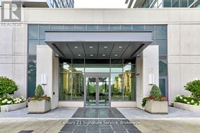 Toronto (Thorncliffe Park) house for rent - The front of a building with a glass door entrance and a sign that says Century 21 Signature Service, Brokerage.