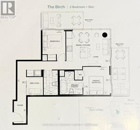 Toronto (Don Valley Village) condo for rent - A floor plan for a 2 bedroom and den apartment.