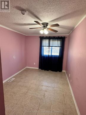 Mississauga (Malton) apartment for rent - A room with pink walls and a ceiling fan.