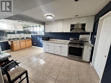 Hamilton (Jerome) apartment for rent - A kitchen with white cabinets and a blue backsplash is for sale.
