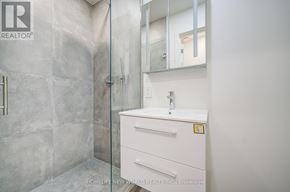 Toronto (Little Portugal) multi-family for rent - A bathroom with a sink, mirror, and walk-in shower.