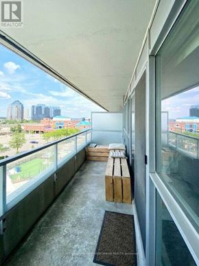 Toronto (Bendale) condo for rent - A balcony with a view of the city skyline.