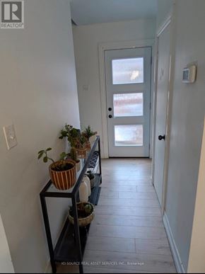 Hamilton (Dundas) apartment for rent - A hallway with a door and a plant on a shelf.
