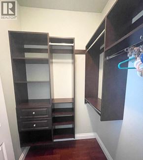 Richmond apartment for rent - A brown shelf with drawers and a white wall.