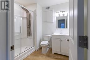 Port Colborne (Sugarloaf) multi-family for rent - A white bathroom with a toilet, sink, and shower.