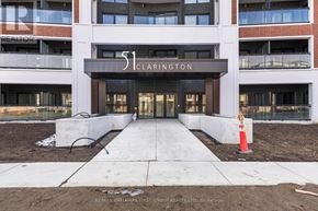 Clarington (Bowmanville) condo for rent - The front of a building with the name 51 Clarington on it.