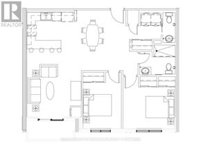 St. Thomas condo for rent - A floor plan of a house with a kitchen, living room, and bathrooms.