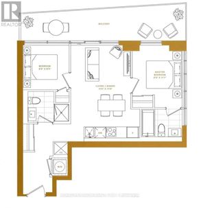 Toronto (Mount Pleasant East) condo for rent - A floor plan of a home with a balcony and two bedrooms.