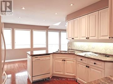 Markham (Markham Village) apartment for rent - A kitchen with wooden cabinets and a marble countertop.