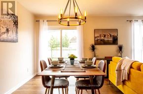 Kitchener apartment for rent - A dining room with a table set for six and a yellow couch.