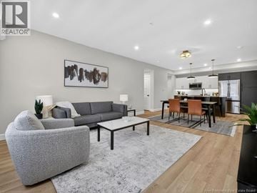 Riverview apartment for rent - A modern living room with a grey sofa and a grey rug.