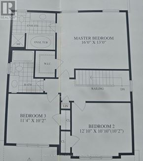 Oshawa (Taunton) apartment for rent - A floor plan shows a master bedroom that is 16 feet by 13 feet.