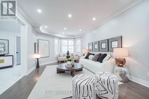 Markham (Middlefield) apartment for rent - A well-lit, modern living room with a white sofa, a coffee table, and a large window.