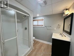 St. Catharines (Burleigh Hill) apartment for rent - A bathroom with a glass shower door and a white sink.