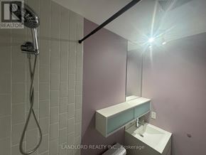 Toronto (Bay Street Corridor) condo for rent - A bathroom with a sink, mirror, and shower.