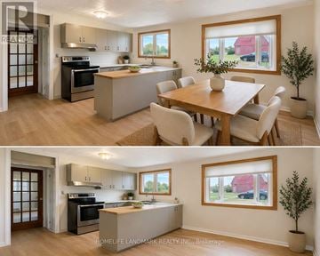 Clarington apartment for rent - A modern kitchen with a dining table and chairs.