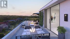 Toronto (Bayview Village) townhouse for rent - A modern outdoor dining area with a table set for four.