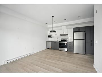 Gatineau (Hull) condo for rent - A modern kitchen with stainless steel appliances and wooden flooring.