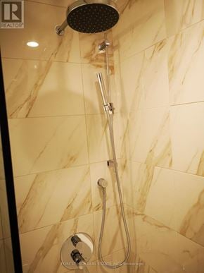 Toronto (Annex) condo for rent - A shower head mounted on a wall with a hose attached to it.