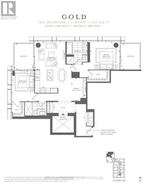 Toronto (Church-Yonge Corridor) condo for rent - A floor plan for a Gold two bedroom plus library apartment.