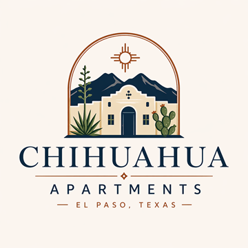El Paso apartment for rent - Chihuahua Apartments logo with a house and cactus.