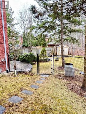 Newmarket (Summerhill Estates) apartment for rent - A backyard with a fence, a trash can, and a pathway.