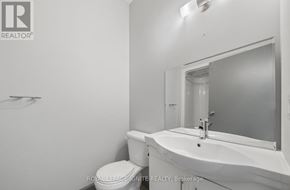 Hamilton (Ainslie Wood) condo for rent - A white bathroom with a toilet, sink and mirror.