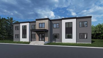 Liverpool apartment for rent - A modern two-story house with a front porch.