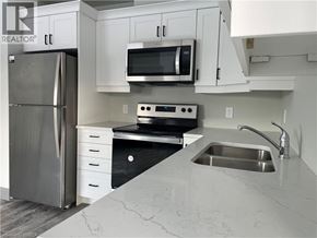 Simcoe apartment for rent - A kitchen with a refrigerator, microwave, oven, and sink.