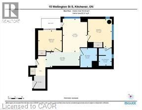 Kitchener condo for rent - A floor plan for a property at 15 Wellington St. in Kitchener, ON is presented.