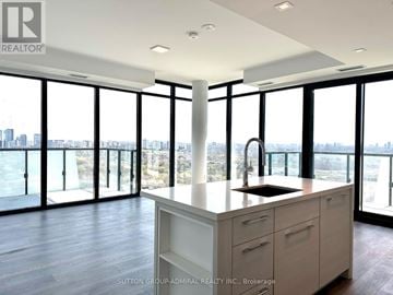 Toronto (Bayview Village) condo for rent - A kitchen with a view of the city.