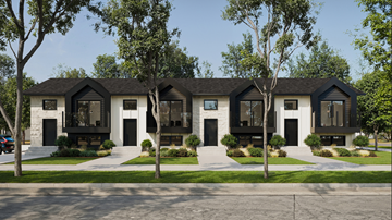 Brandon townhouse for rent - A modern house with black and white exterior and a black roof.