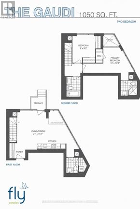 Toronto (Waterfront Communities) condo for rent - A floor plan for a two bedroom apartment at The Gaudi, measuring 1050 square feet.