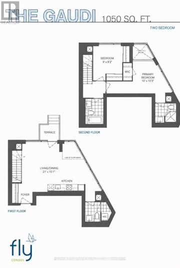 Toronto (Waterfront Communities) condo for rent - A floor plan for a two bedroom apartment at The Gaudi, measuring 1050 square feet.