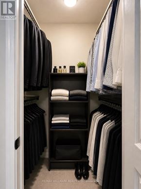 Toronto (Waterfront Communities) condo for rent - A well organized walk in closet with a shelf and clothes hanging.