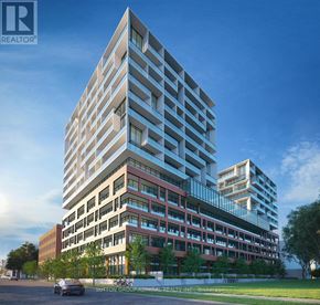Toronto (Niagara) condo for rent - A modern multi-story building with a glass facade and a car parked in front.