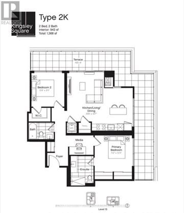Newmarket (Huron Heights-Leslie Valley) condo for rent - A black and white image of a Type 2K floor plan for a property.