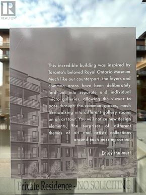 Barrie (400 West) condo for rent - A sign for a private residence is displayed in front of a building.