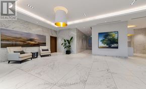 Toronto (South Parkdale) condo for rent - A realtor's office with a marble floor and a large painting on the wall.