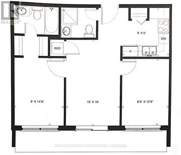 Waterloo condo for rent - A black and white image of a floor plan for a house.