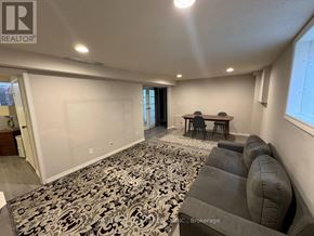 Richmond Hill (North Richvale) apartment for rent - A living room with a grey sofa and a black and white patterned rug.