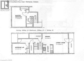 Kitchener townhouse for rent - A floor plan for a home at 1200 Courtland Ave. East, Kitchener, Ontario, showing two bedrooms, a master bedroom, a dining area, and a living room.