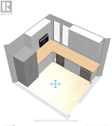 Richmond Hill (Crosby) apartment for rent - A 3D image of a room with a kitchen area.